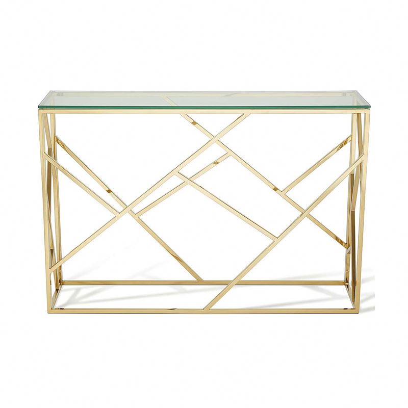 Masuta de cafea cu picioare din metal auriu si blat de sticla securizata de inalta calitate, design simplu modern