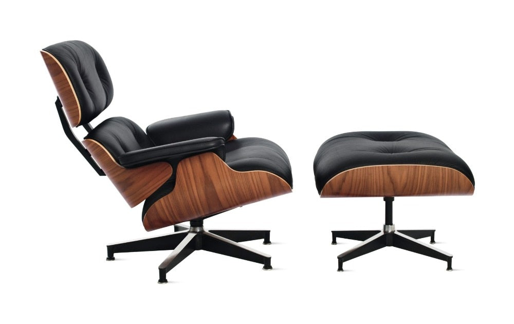 Scaun Classic cu taburet Charles Eames Lounge Chair Cu Piele Naturala Si Furnir