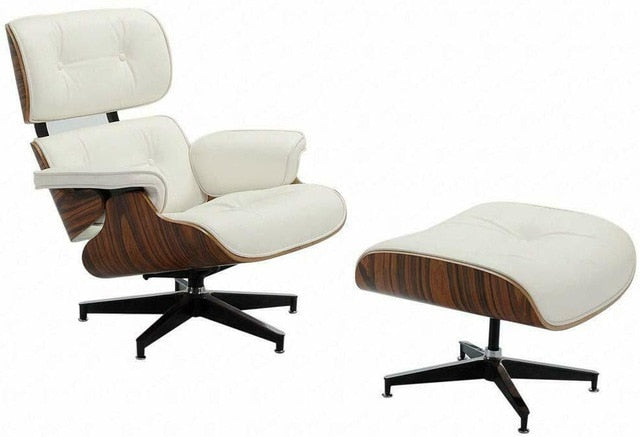 Scaun Classic cu taburet Charles Eames Lounge Chair Cu Piele Naturala Si Furnir