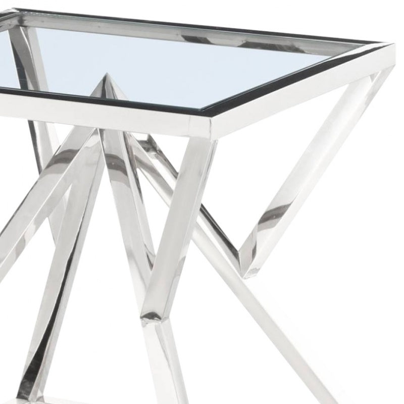 Masa laterala Calypso din otel finisat si blat din sticla