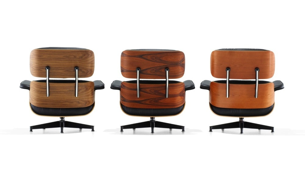 Scaun Classic cu taburet Charles Eames Lounge Chair Cu Piele Naturala Si Furnir