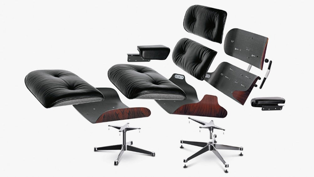 Scaun Classic cu taburet Charles Eames Lounge Chair Cu Piele Naturala Si Furnir