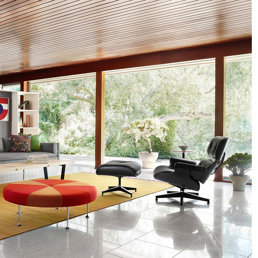 Scaun Classic cu taburet Charles Eames Lounge Chair Cu Piele Naturala Si Furnir