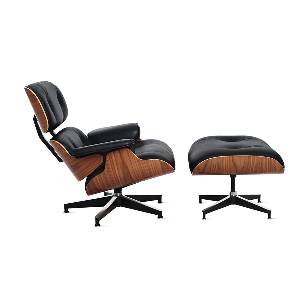 Scaun Classic cu taburet Charles Eames Lounge Chair Cu Piele Naturala Si Furnir