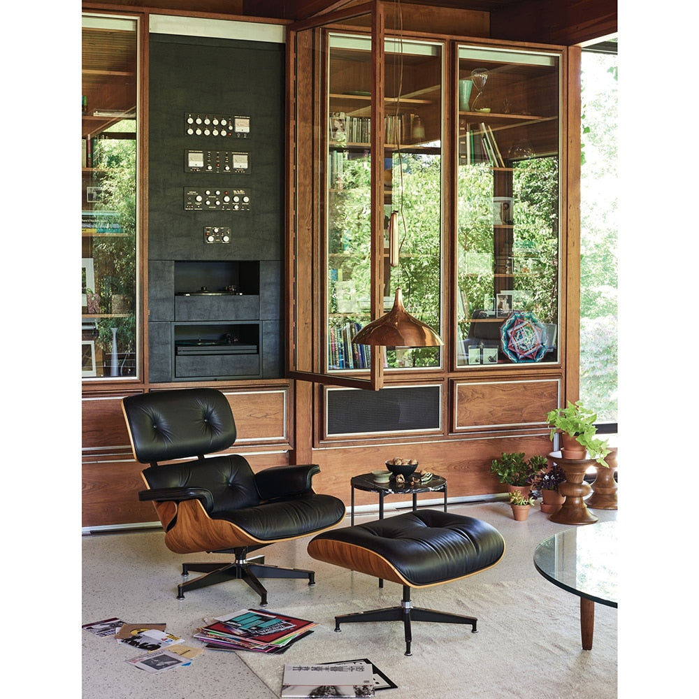 Scaun Classic cu taburet Charles Eames Lounge Chair Cu Piele Naturala Si Furnir
