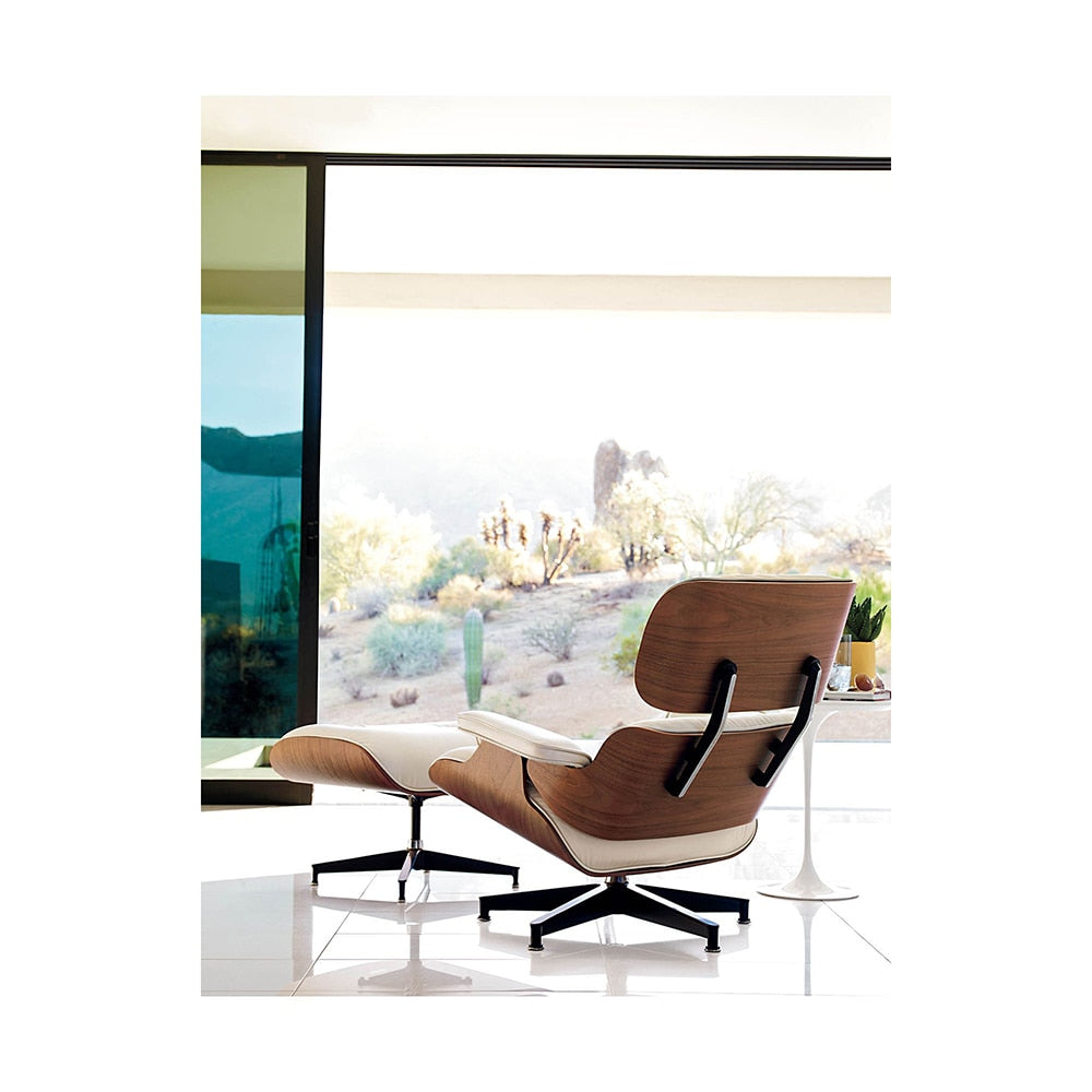 Scaun Classic cu taburet Charles Eames Lounge Chair Cu Piele Naturala Si Furnir