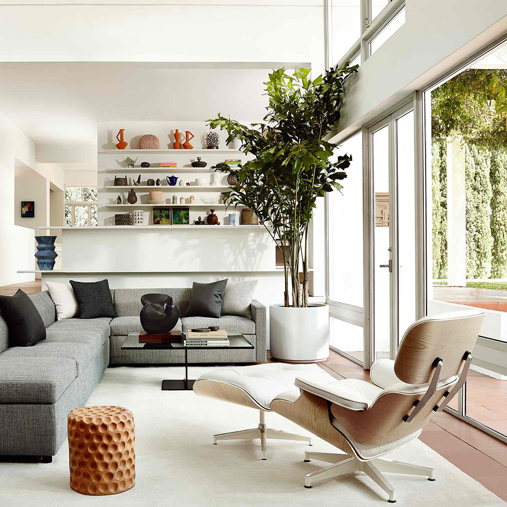 Scaun Classic cu taburet Charles Eames Lounge Chair Cu Piele Naturala Si Furnir