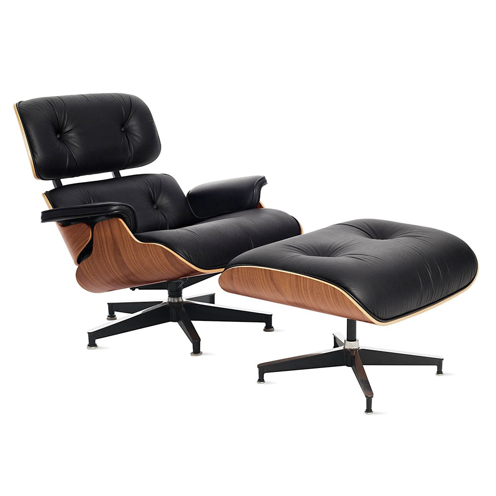 Scaun Classic cu taburet Charles Eames Lounge Chair Cu Piele Naturala Si Furnir