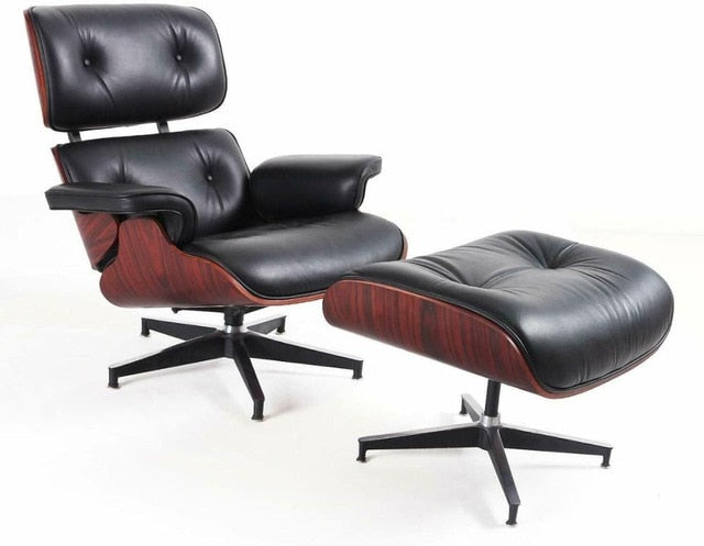 Scaun Classic cu taburet Charles Eames Lounge Chair Cu Piele Naturala Si Furnir
