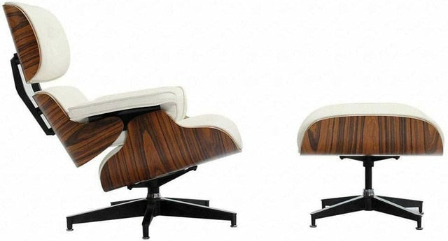 Scaun Classic cu taburet Charles Eames Lounge Chair Cu Piele Naturala Si Furnir