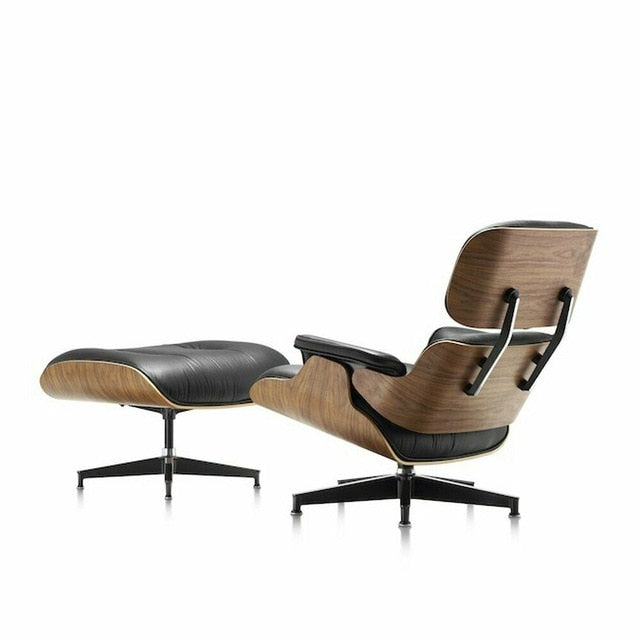 Scaun Classic cu taburet Charles Eames Lounge Chair Cu Piele Naturala Si Furnir