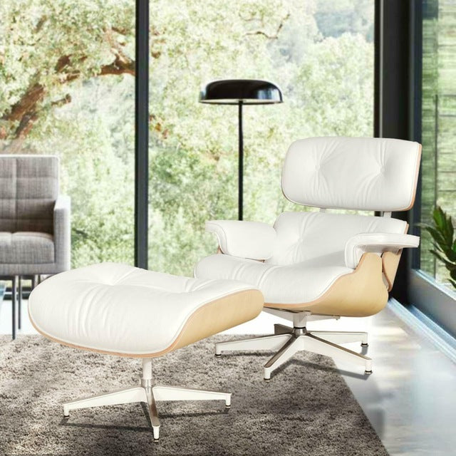 Scaun Classic cu taburet Charles Eames Lounge Chair Cu Piele Naturala Si Furnir