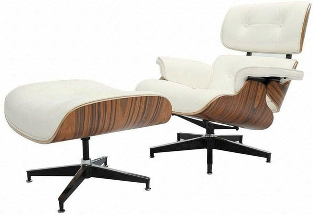 Scaun Classic cu taburet Charles Eames Lounge Chair Cu Piele Naturala Si Furnir